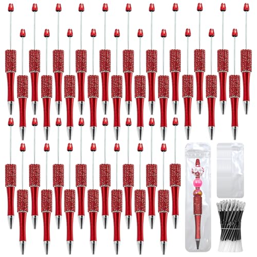 75 Pcs DIY Diamond Beadable Pen Kit - 25 Plastic Rhinestone Beaded Pens Bulk with Refills & Bags - Fancy Cute Glitter Pens for Crafting, Students & Teachers – School Supplies (Red) - color: Red, size: 25