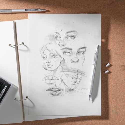 Nicpro 0.9 mm Metal Mechanical Pencil Set with Case | 3PCS MP1000 0.9mm Drafting Pencil, 480PCS HB Lead Refills, 3PCS Eraser&Refills for Artist Writing, Drawing, Sketching, Silver - color: Silver, style: 0.9 MM