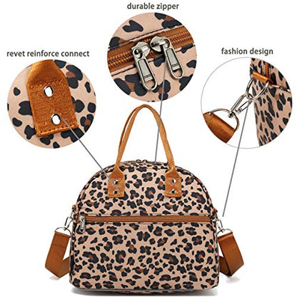 FlowFly Insulated Lunch Bag With Shoulder Strap for Women, Men, and Kids, Large and Reusable, Handle, Freezable Work and School Travel Tote and Meal Prep Organizer,Leapard - color: Leopard