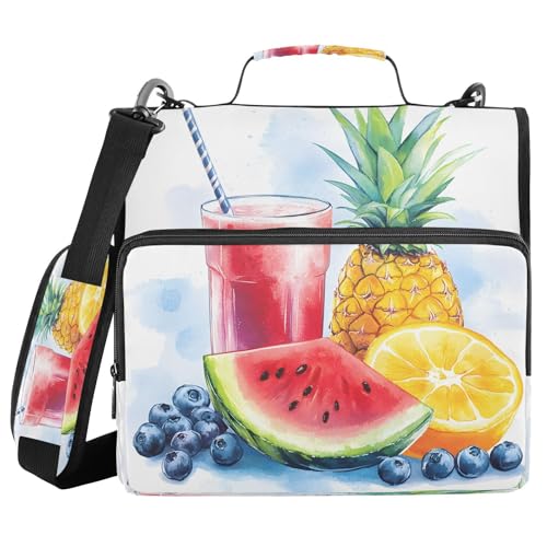 3 Ring Zipper Binder Summer Fruit Watermelon Orange Binders Bag with Shoulder Strap 500 Sheets Paper Organizer Trapper Keeper Documents Storage File Folder for School Office - color: A440