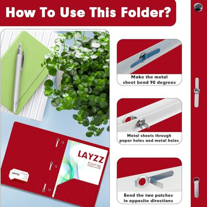 Plastic 2 Pocket Folders with Prongs, 30 Pack, Heavyweight, Letter Size Poly Folders with 3 Metal Prongs Fastener Clips (Red) - color: Red