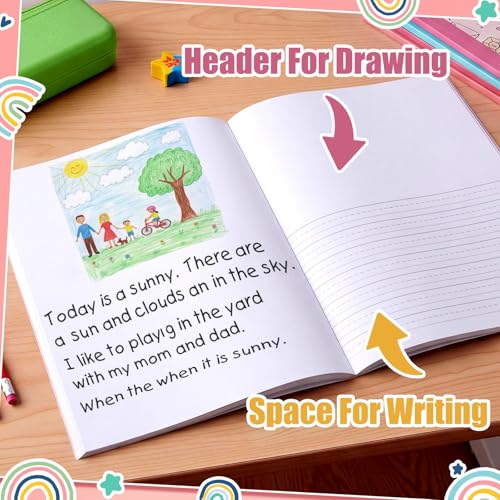 Gueevin 6 Pack Rainbow Primary Composition Notebook with Picture Space Bulk for Grades K-2 110 Page 8.5 X11'' Half Primary Journal K-2 Drawing Story for Back to School First Day of School - style: Rainbow