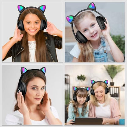 Bluetooth Noise Cancelling Headphones for Kids,Foldable Cat Headphone with LED Light Up Ear,Cat Ear Headphones for Toddler with Microphone/TF Card,Kids Bluetooth Earphones for ipad | Foldable Cat Headphone, LED Light Up Ear, Cat Ear Headphones for Toddler