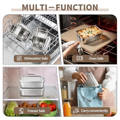 TeamFar 2 Pack Stainless Steel Bento Box, 47oz Metal Lunch Box | with 3 Compartments for Adults/Kids, Lunch Food Containers for School/Work/Meal Prep, Leak-Proof & Dishwasher Safe, 1400ML - size: 1400ML
