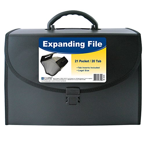 C-Line 21-Pocket Poly Expanding File with Handle, Includes Tabs, Locking Closure, Legal Size, Black (58320), Traditional - size: Legal