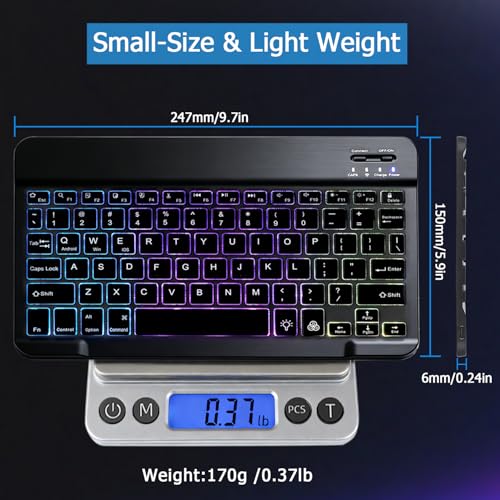 Backlit Bluetooth Keyboard for iPad, Rechargeable Slim Portable Wireless Keyboard for iPad Tablets, Compatible for All iOS/Windows/Android System Devices-Black