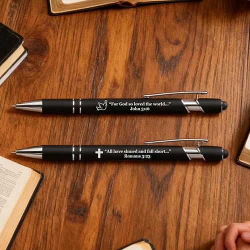 15 Pcs Personalized Bible Pens, Christian Inspirational Ballpoint Pen | Retractable Stylus Pens with Religious Scripture Quotes & Symbols, Smooth Writing Black Pen for Church, Daily, Black - color: Black, style: Christian