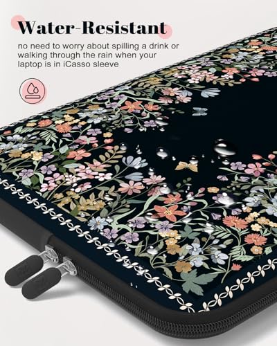 iCasso Laptop Sleeves 13 inch,Retro Laptop Carrying Case Black,13-13.6 inch Computer Sleeve Bag Compatible with MacBook Neo/Air/Pro 13-14 Sleeve, HP Dell ASUS Lenovo Chromebook Notebook,Flowers - color: Black, size: 13-14 Inch