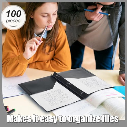 Lincia 100 Pcs Plastic Folders with Pockets and Prong Folders with Prongs 2 Pockets for Office, School for Students, Teachers, Office Workers(Black) - color: Black