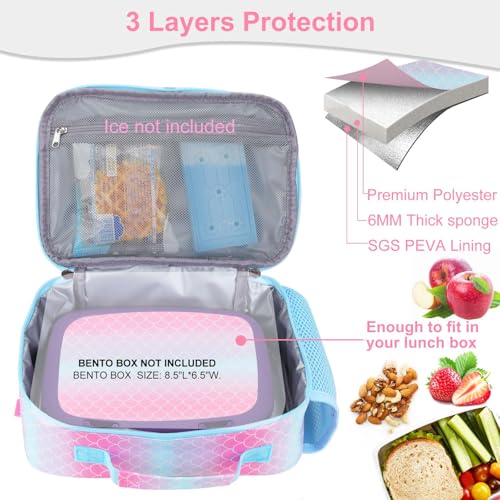 RHCPFOVR Kids Lunch Bag - Insulated Lunch Box for Boys Girls,Washable Lunch Bag and Reusable Toddler Leak-proof Lunchbox for School and Daycare - color: Blue and Pink Mermaid Tail