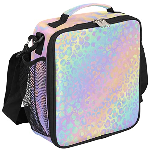 Pardick Leopard Print Kids Lunch Bag Rainbow Leopard Skin Insulated Lunch Box Mini Cooler Back to School Thermal Meal Tote Kit Bento Tote Bags Thermal Lunchbox for Boys Girls - color: Leopard Print