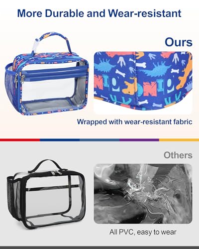 Bagseri Clear Kids Lunch Bag - School Snack Bag with Bottle Holder | Side Pocket, Buckle Handle, Wide Opening, PEVA Lining, School Boys Lunch Box, Clear Toy Bags, Blue Dinosaur - color: A-blue dinosaur