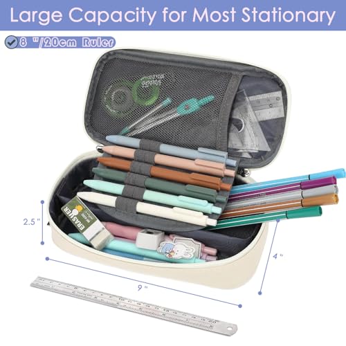 FlowFly Large Capacity Pencil Case for Kids, Boys & Girls – Zippered Multi-Functional Pen Pouch, Soft & Portable Pencil Bag for School, Teens, Students, Beige - color: Beige