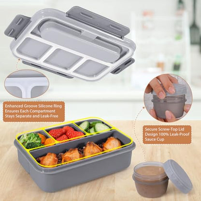 Caperci Bento Box Adult - 50 oz Large Lunch Containers for Adults and Teens, 4-Compartment Bento Lunch Box with Utensils & Leak Proof Sauce Cup, Dishwasher Safe, Durable, BPA-Free (Gray) - color: Gray
