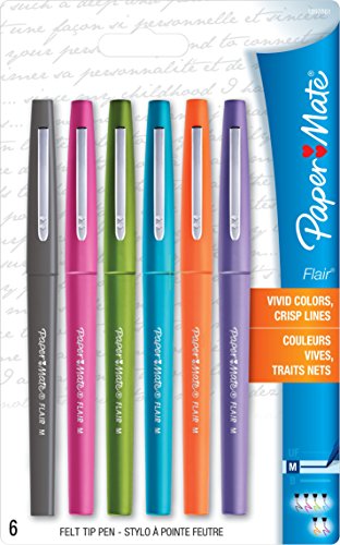Paper Mate Flair Felt Tip Pens, Medium Point, Assorted Colors, 6 Pack (1897861) - color: Assorted, size: 6 Count (Pack of 1)