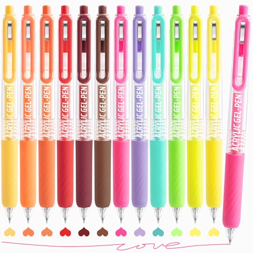 Acrylic Gel Pens For Coloring, 12 Colors Retractable Colored Pens for Black Paper & White Paper, 0.7mm Fine Point Colorful Pens for Coloring, Writing, Drawing, Journaling, Note Taking, Office, Home - color: 12PCS