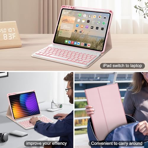 IVEOPPE Keyboard Case for Xiaomi Pad 8/8 Pro/Pad 7/7 Pro 11.2 Inch Backlit | 7 Color Backlit, Magnetic Detachable Wireless Bluetooth Keyboard, Pencil Holder, Stain Resistant Cover, Rechargeable - color: Pink2