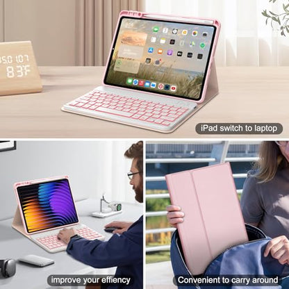 IVEOPPE Keyboard Case for Xiaomi Pad 8/8 Pro/Pad 7/7 Pro 11.2 Inch Backlit | 7 Color Backlit, Magnetic Detachable Wireless Bluetooth Keyboard, Pencil Holder, Stain Resistant Cover, Rechargeable - color: Pink2