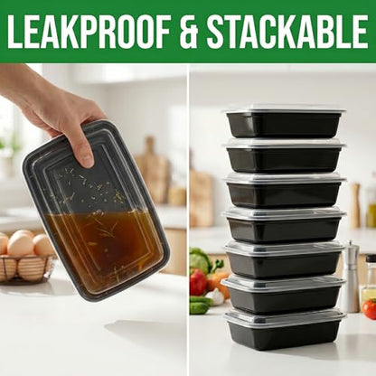 Meal Prep Containers 50 Pack with Lids, 32 Oz Food Storage Containers, BPA Free Reusable Plastic Boxes, Leakproof Microwave Freezer Dishwasher Safe for Home & Office - size: 32 oz