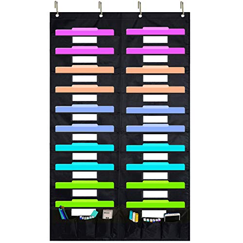 Eamay Hanging File Folder Organizer Wall Mounted - 20 Pockets and 6 Learning Tool Wall File Folders, Office Supplies File Document Organizer Holder Pocket Chart for Offices, Classroom or Home - color: Black 20+6 Pockets