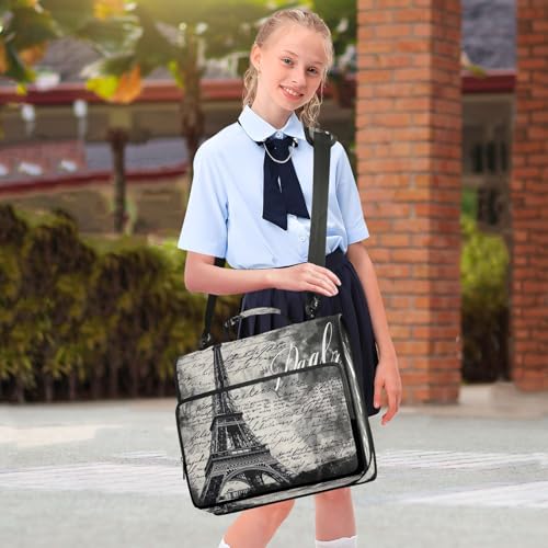 Paris Eiffel Tower Waterproof Zipper Binder with Shoulder Strap, 3-Ring Trapper Keeper with Lay-Flat Design and Multiple Compartments for School & Office, Adults & Kids