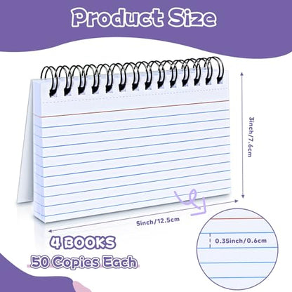 Tecmisse 200 PCS Index Cards, 3x5 Inches Spiral Bound Index Cards, Ruled Flashcards, White Notecards for Taking to Do List, School and Office Use (White)