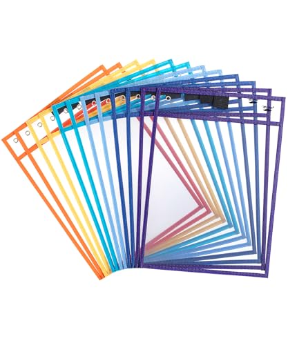 Mr. Pen- Reusable Dry Erase Pocket Sleeves, 10" x 14", 12 Pack, Colorful | Clear Plastic Paper Sleeves, Ticket Holders, Clear Plastic Sheet Protectors, Teacher, School, Classroom Supplies - color: Winter, size: 12 Pack