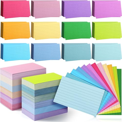 Ctosree 1440 Pcs Colored Index Cards 3 x 5 Inches Flash Cards,Multicolor | Note Cards Bulk for Studying, Lined Note Sheets with Printed Ruled, Double Side, for Studying Memory Learning School - color: Multicolor