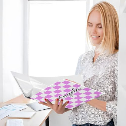 Custom 3 Ring Binder 1.5 Inch Round Rings Violet Checkered Personalized Name Binders Organizer Fashion View Binder with 2 Pockets for School Office Supplies - color: Multi05