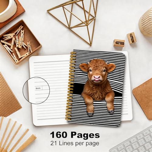 2 Pcs Funny Highland Cow A5 Spiral Notebook 160 Pages, Cow Gifts for Women | Cute Cows Themed Journal Notebook, College Ruled Spiral Notebooks, Hardcover Journals for Writing Office, School Supplies - color: Multicolour 0033