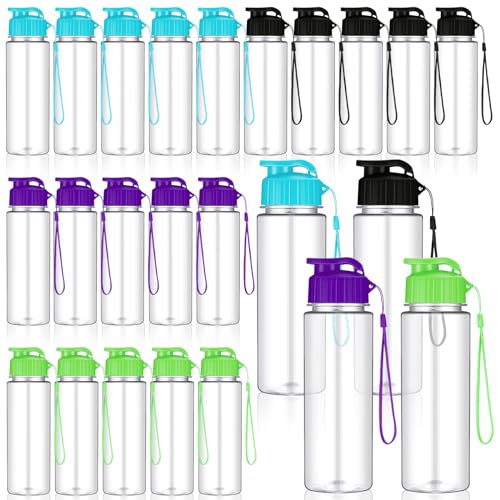 Ziliny 24 Pcs 17 oz Plastic Water Bottles Bulk Large Reusable Leak Proof Flip Top Sports Gym Water Bottles with Handle Strap for Kids and Adults for Summer School Travel - color: Fresh Color, style: Classic