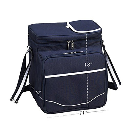 Picnic at Ascot Original Insulated Picnic Basket/Cooler Equipped with Service for 2- Designed, Assembled & Quality Approved in the USA - color: Navy/White