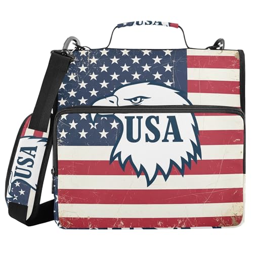 American Flag Zipper Binder with Shoulder Strap, 500 Sheets Capacity, Multiple Pockets 1.5Inch 3 Ring Zipper Binder - color: American Flag