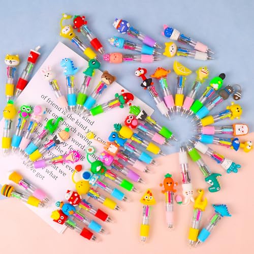 CZWZ 30 Set Cute Multicolor Pens in One 4-in-1 Fun Pens Bulk with 30 Valentines Day Cards for Valentine's Day Party Student Colleagues Greeting Exchange Gift Office School - style: 30Set-Valentine