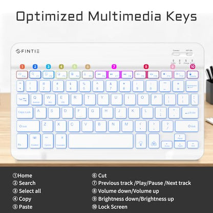 FINTIE 10-Inch Ultrathin Wireless Bluetooth Backlight Keyboard | [7 Color Backlit] Rechargeable Keyboard Compatible with iPad Samsung Tablet, iPhone Smartphone, iOS, Android - color: Classic White
