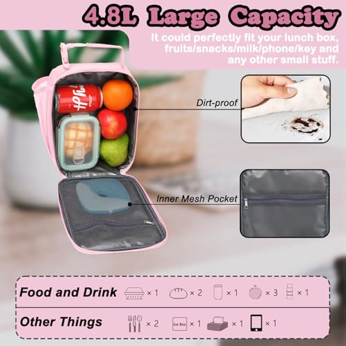 FlowFly Lunch box Insulated Soft Bag Mini Cooler Back to School Thermal Meal Tote Kit With Buckle and Mesh Side Pocket for Girls, Boys, PinkWithLetter - color: PinkWithLetter