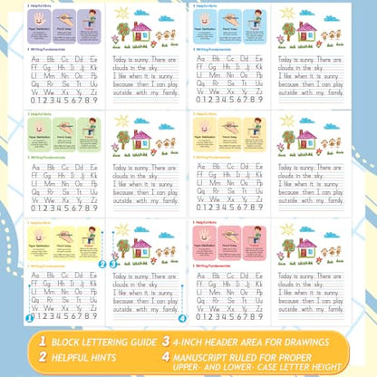 Watersay 24 Pcs Primary Composition Notebook K-2 with Picture Space Primary Journal Grades K-2 Animal Print 50 Sheet (100 Pages) Drawing and Writing Notebook for Preschool, 1st 2nd Grade (6 Color) - color: 6 Color