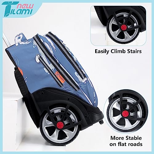 NEW TILAMI 19 inch Rolling Backpack Teens Rolling Backpack Cute Wheeled Laptop Backpack Bookbag Roller Travel Bag College, Basketball Street - color: Blue Basketball Street