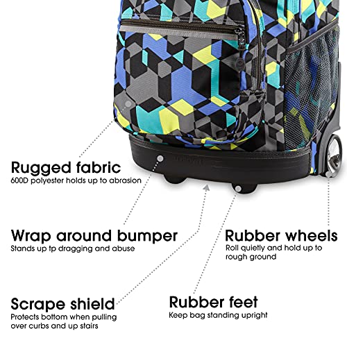 J World Sunrise Kids Rolling Backpack with Wheels for Girls Boys, Roller Bookbag for School, 18 x 13 x 9 Inches, Cubes - color: Cubes