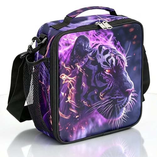 Pardick Tiger Boys Lunch Box for School Insulated Kids Lunch Box Reusable Leakproof Lunch Bag Thermal Cooler Tote Picnic Lunchbox with Adjustable Shoulder Strap Back to School Gifts for Teens Boys - color: Fire Tiger