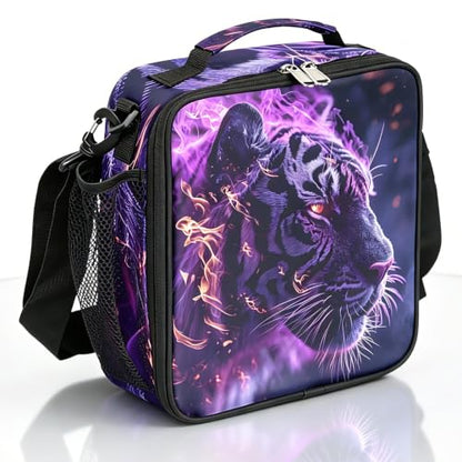 Pardick Tiger Boys Lunch Box for School Insulated Kids Lunch Box Reusable Leakproof Lunch Bag Thermal Cooler Tote Picnic Lunchbox with Adjustable Shoulder Strap Back to School Gifts for Teens Boys - color: Fire Tiger