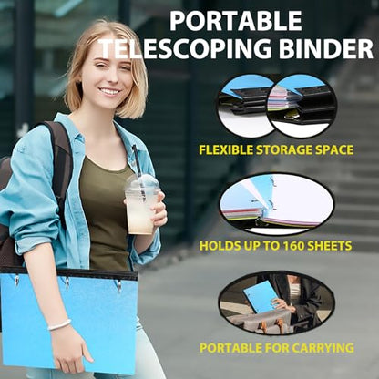 Telescoping 3 Ring Binder-4PCS, Flexible Binder with Elastic Rubble Spine+3 Round Rings, Flat Writing Binder, 4 Bright Colors - color: Blue,green,pink,red, size: 0.75 Inch, style: 4PCS