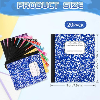 Seajan 20 Pack Composition Notebooks, Wide Ruled Paper, 7-1/2" x 9-3/4" Marble Hard Covers, 60 Sheets, Composition Notebooks Bulk for Students Back to School Adults Office Supplies(Colorful) - color: Colorful