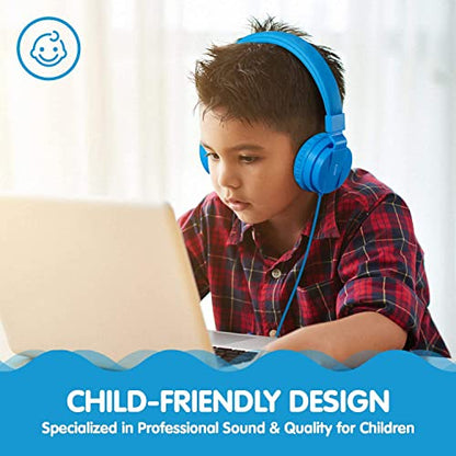 ONTA Kids Headphones for Boys Girls - Child Student Headset Wired Plug Toddler Earphones School Teen on Ear for Ipad | Computer | Smart Phone | Amazon Fire Tablet | Laptop | Plane Travel | Game, Blue - color: Blue