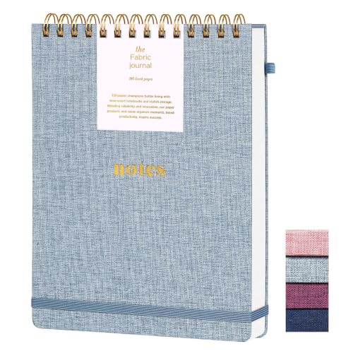 B5 Top Spiral Notebook, 192 Pages College Ruled Journal | 7.36" x 9.84" Fabric Hardcover Steno Pads, Elastic Band & Pen Holder 100GSM Thick Paper for School, Travel, Daily Writing - color: Light Blue, size: B5-Steno Pads-192pages