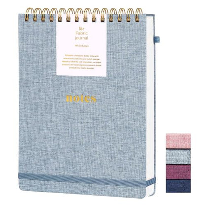 B5 Top Spiral Notebook, 192 Pages College Ruled Journal | 7.36" x 9.84" Fabric Hardcover Steno Pads, Elastic Band & Pen Holder 100GSM Thick Paper for School, Travel, Daily Writing - color: Light Blue, size: B5-Steno Pads-192pages