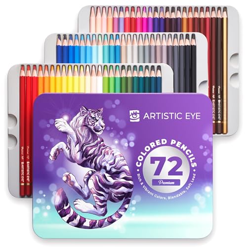 ARTISTIC EYE Premium Colored Pencils | Set of 72, Quality 3.8mm Soft Core Leads, Rich & Vibrant Colors, Blendable, Perfect for Beginner & Advanced Artists