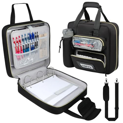 Covkev 3 Inch D-ring Zipper Binder Bag with Detachable Pen Case& Water Bottle Storage, Removable Binder with Zipper Case Hold 700+ Sheets& 13 Inch Laptop for School Office Supplies Organizer (Black)