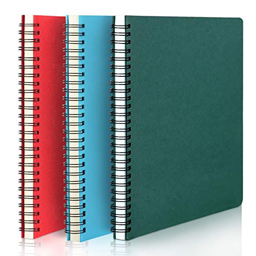 EUSOAR Spiral Lined Notebook, A5 3packs 5.5"X8.3" 120 Pages Lined Travel Notebooks Journal, Memo Notepad Sketchbook, Students College Office Business Diary Ruled Spiral Book Journal-3Colors Covers - color: Red, Blue, Green, size: 3 Packs