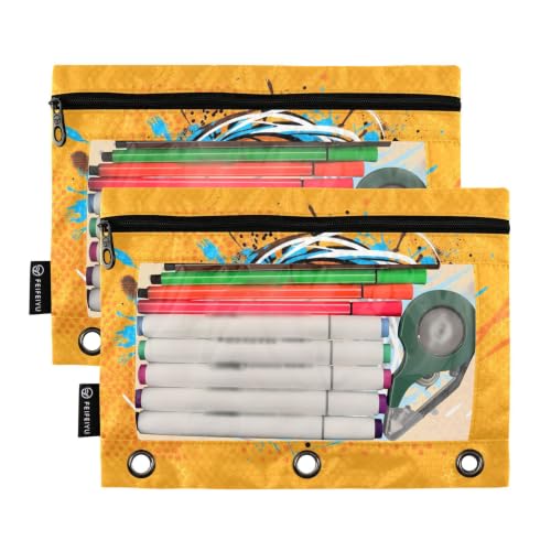 Gredecor 3 Ring Binder Pencil Pouch, Basketball Pop Art-2 Zippered Pen Case Pouches with Clear Window, 2 Pack Stylish Office & School Supplie - color: Basketball Pop Art-2